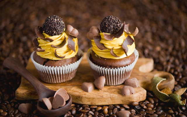 Cupcakes chocolate yellow frosting coffee free wallpaper - medium preview image