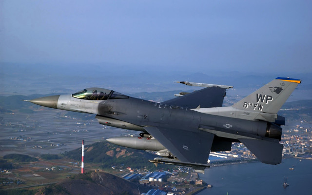 Fighter jet city water mountain free wallpaper - medium preview image