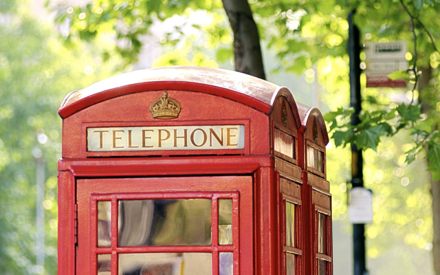 Red telephone booth park tree free wallpaper - medium preview image