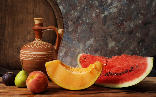 Table pitcher watermelon apples vase free wallpaper - medium preview image