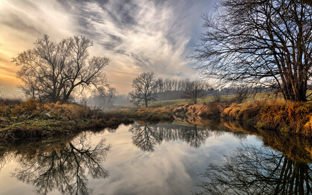 River trees grass clouds autumn #2 free wallpaper - medium preview image