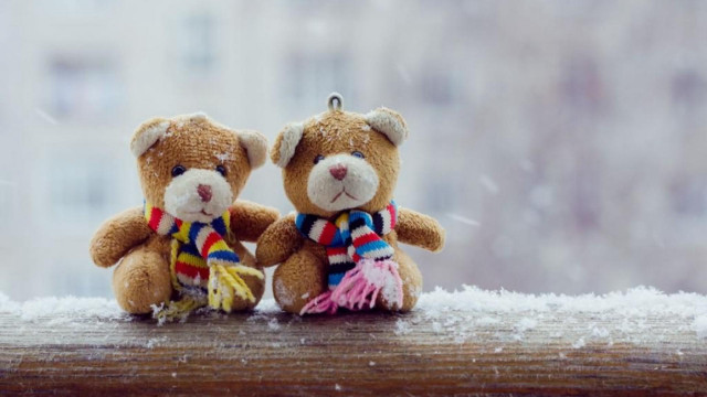Teddy bears snow winter outdoors free wallpaper - medium preview image