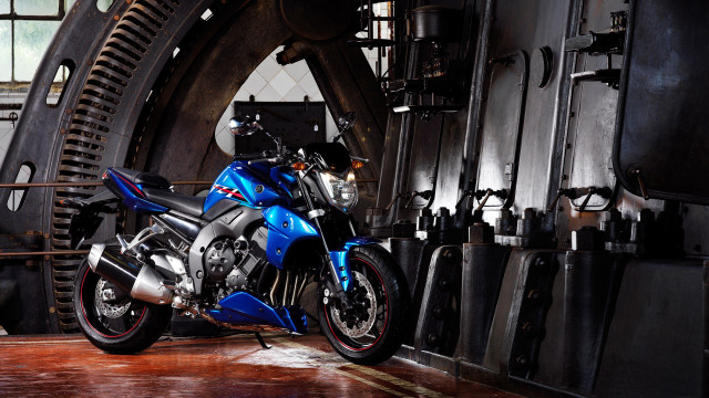Blue motorcycle garage metal pipes free wallpaper - medium preview image