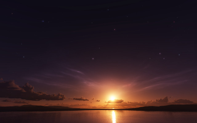 Sunset orange clouds water boat #2 free wallpaper - medium preview image