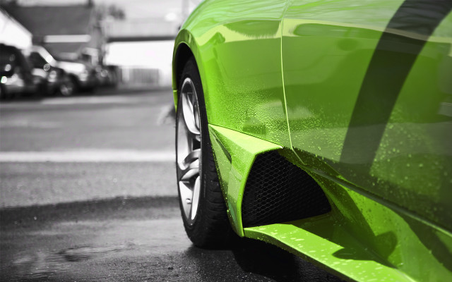 Green sports car street background free wallpaper - medium preview image