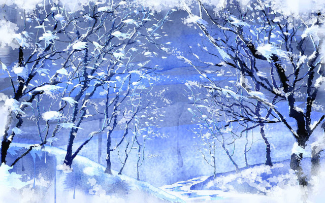 Snowy landscape trees path snow free wallpaper - medium preview image