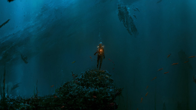 Man rock water fish boat free wallpaper - medium preview image