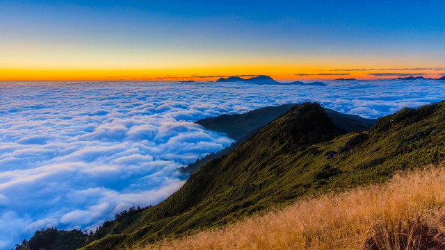 Mountain grassy slope sunset colorful free wallpaper - medium preview image