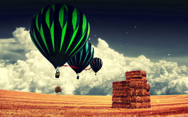 Large balloon overfield haytree surrealistic free wallpaper - medium preview image