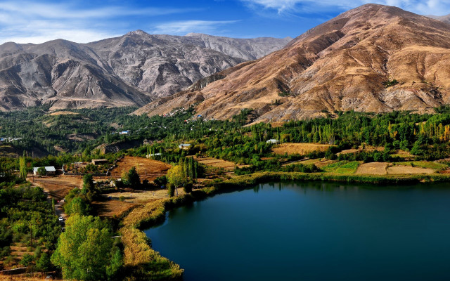 Lake mountains trees blue sky #44 free wallpaper - medium preview image