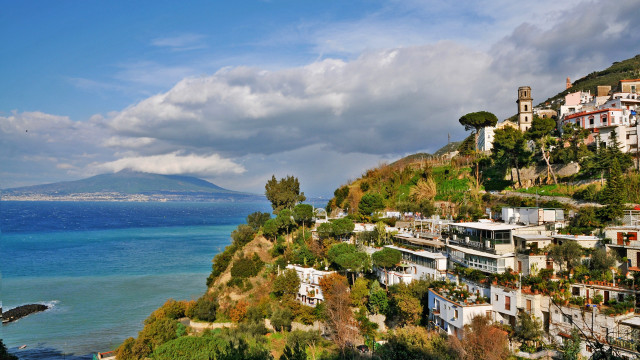 Hillside houses mountain watercity sky free wallpaper - medium preview image