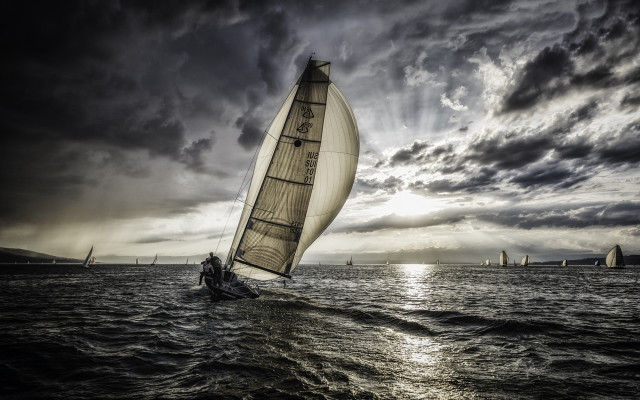 Sailboat white sail cloudy sky free wallpaper - medium preview image