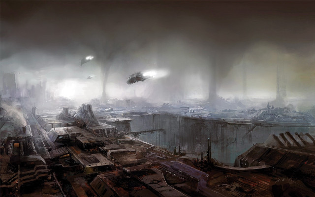 Futuristic city smoke fog flying free wallpaper - medium preview image