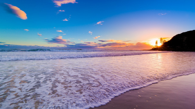Beach waves sunset clouds blue free wallpaper - medium preview image