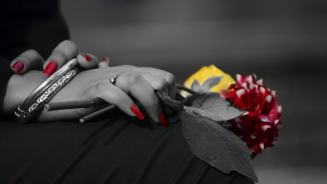 Woman red nails flower cigarette free wallpaper - medium preview image