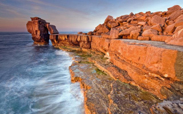 Rocky cliff water formation sunset free wallpaper - medium preview image