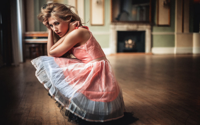 Woman dress wooden floor fireplace free wallpaper - medium preview image