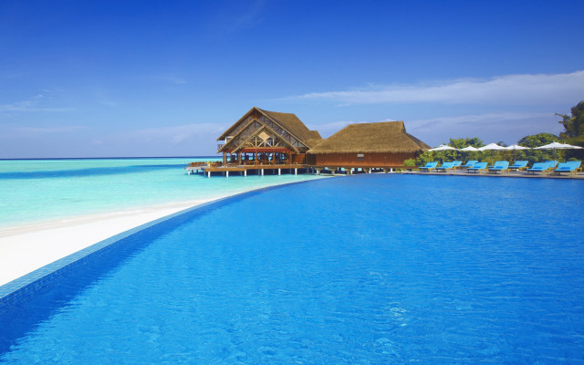 Ocean pool thatched roof bar free wallpaper - medium preview image