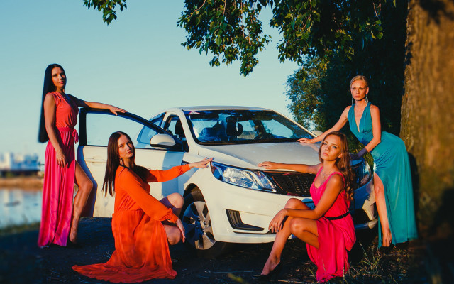 Women car tree water fashion free wallpaper - medium preview image