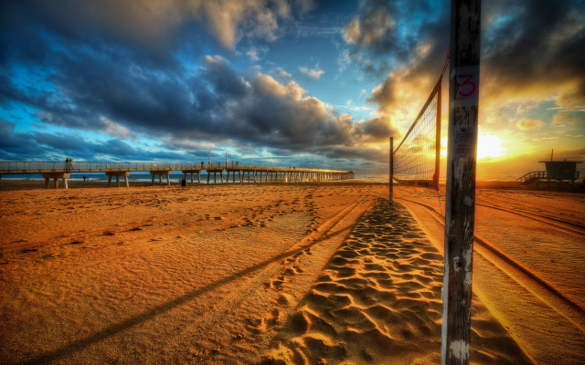 Beach sunset clouds volleyball net free wallpaper - medium preview image