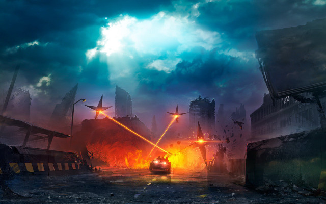 Car city night lights fantasy free wallpaper - medium preview image