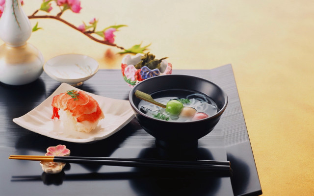 Soup table chopsticks vase flowers free wallpaper - medium preview image