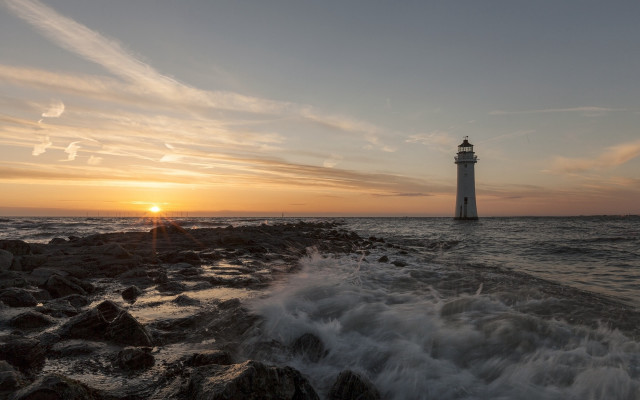 Lighthouse rocky shore sunset water #5 free wallpaper - medium preview image