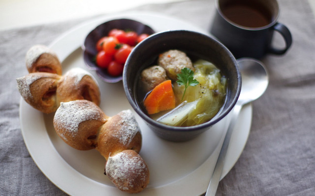 Plate soup pastries coffee spoon free wallpaper - medium preview image