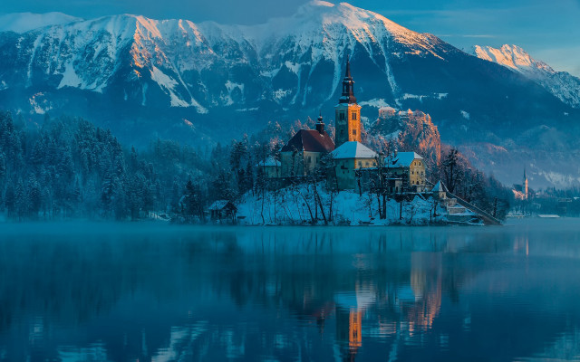 Church island lake mountain sky free wallpaper - medium preview image