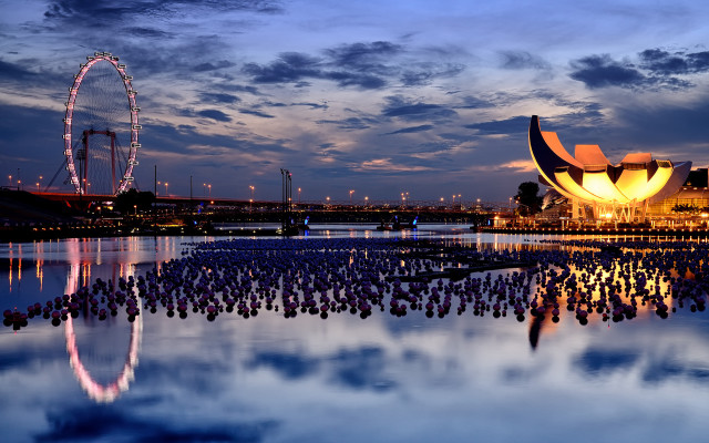Night water ferris wheel cloudy free wallpaper - medium preview image