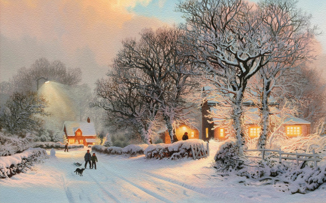Snowy country road couple walking #3 free wallpaper - medium preview image