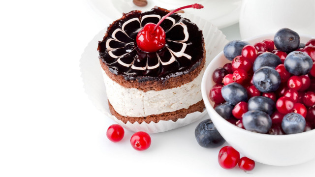 Cake cherry berries white background free wallpaper - medium preview image