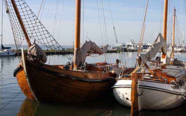 Boats docked ecological art matte free wallpaper - medium preview image