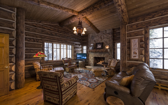Living room cozy fireplace wooden free wallpaper - medium preview image