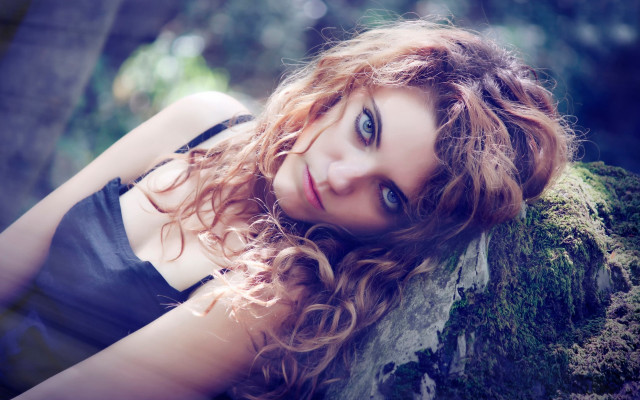 Woman blonde longhair woods portrait free wallpaper - medium preview image