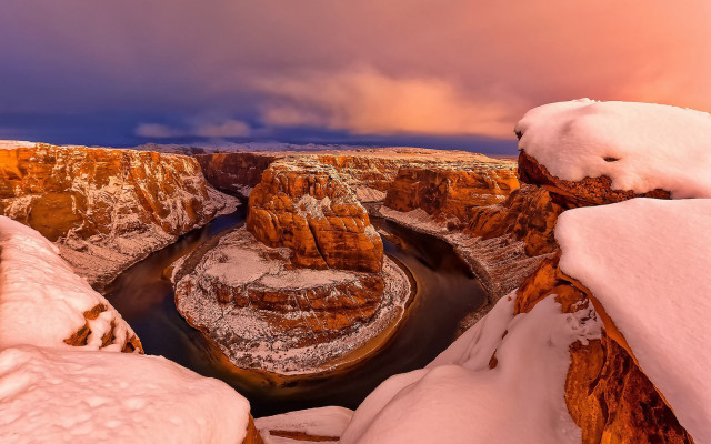 Snowy canyon mountains clouds dusk free wallpaper - medium preview image