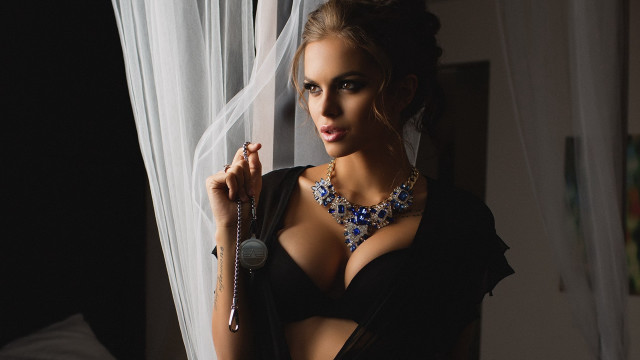 Woman blackdress necklace watch window free wallpaper - medium preview image