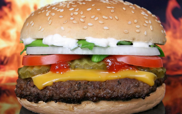 Hamburger cheese tomatoes lettuce ketchup free wallpaper - medium preview image