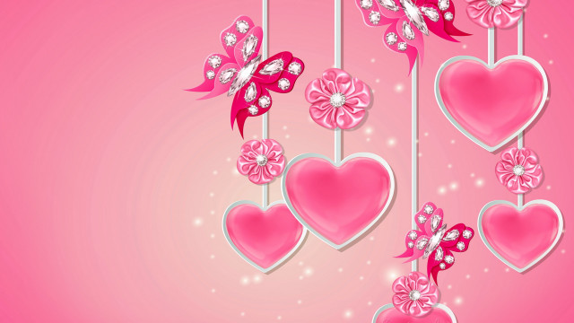 Pink hearts bows strings love free wallpaper - medium preview image