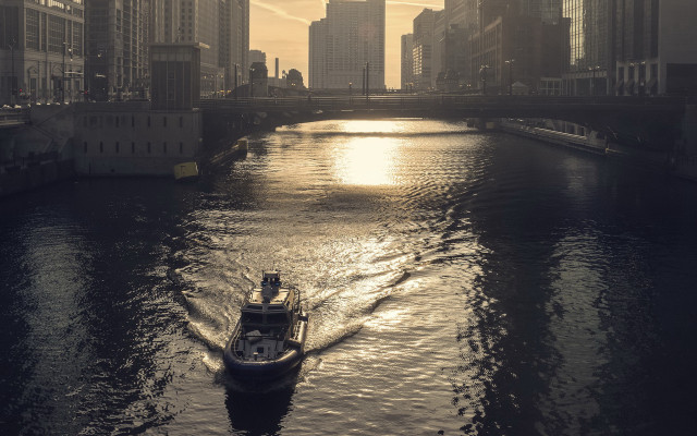 River city sunset bridge skyscraper free wallpaper for desktop - medium preview image