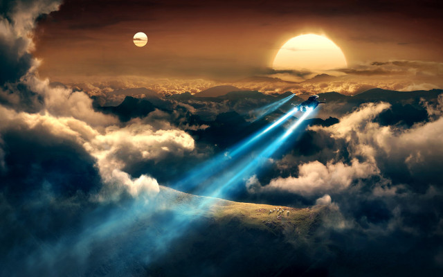 Jets cloudy sky sunset moon free wallpaper - medium preview image