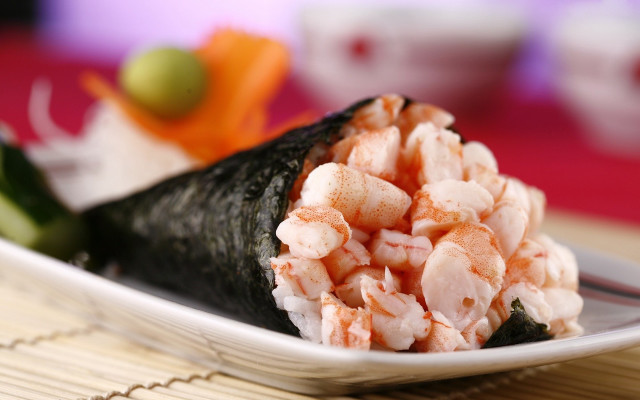 Shrimp vegetables bamboo mat sauce free wallpaper - medium preview image