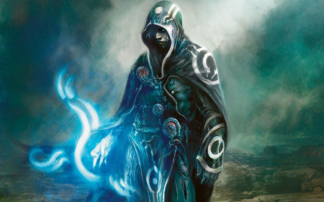 Man hooded suit glowing blue free wallpaper - medium preview image