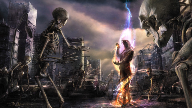 Skeletons city fire light couple free wallpaper - medium preview image