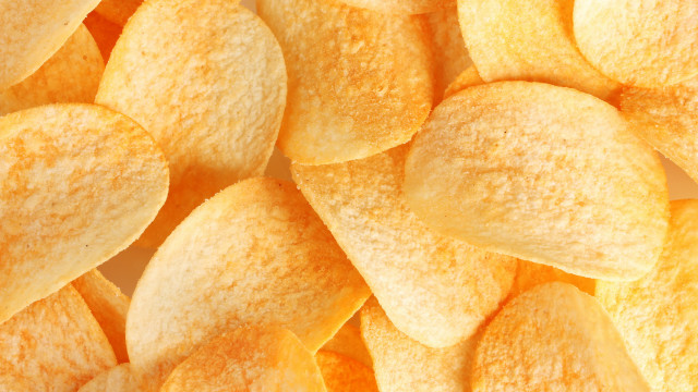 Yellow potato chips closeup hyperrealism #2 free wallpaper - medium preview image