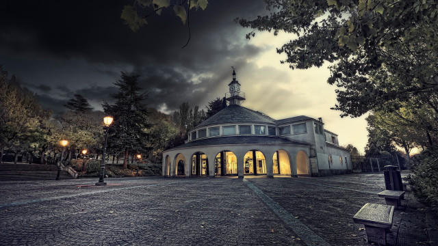 Clock tower building cloudy sky free wallpaper - medium preview image