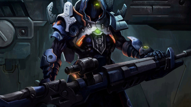 Glowing eyed armor gun sword free wallpaper - medium preview image