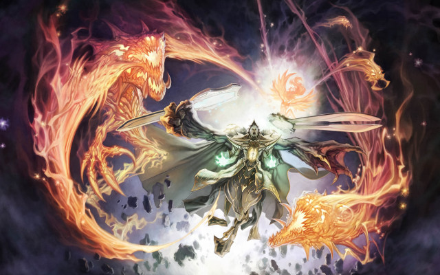 Dragon fighter fire sword embers free wallpaper - medium preview image
