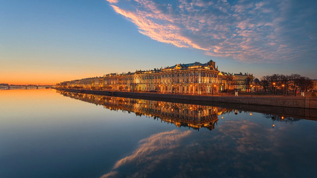 Neoclassical building river bridge sunset free wallpaper - medium preview image
