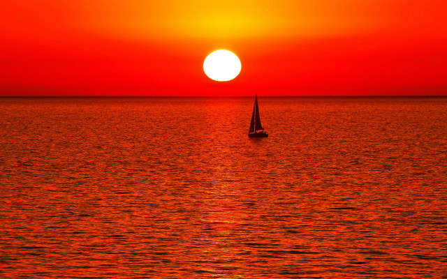 Sailboat ocean sunset matte painting free wallpaper - medium preview image